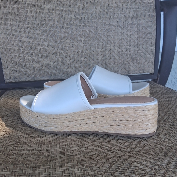 White and Tan Wedge Espadrilles with Open Back - Picture 6 of 6